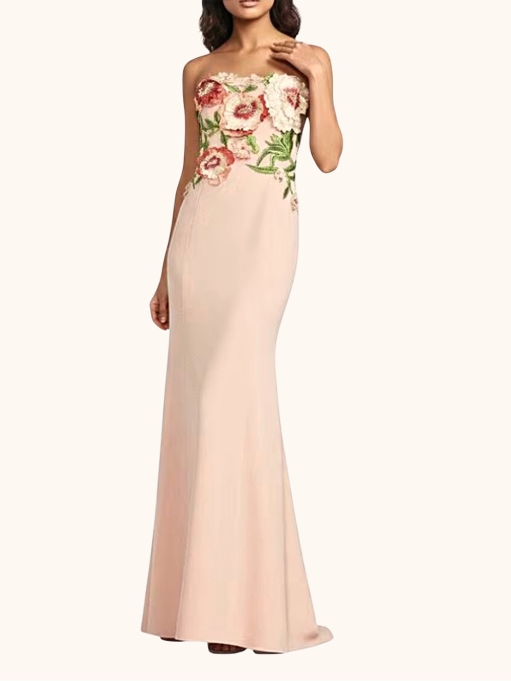 Muse by Marchesa Size 10 Floral Appliqué Strapless Formal Gown